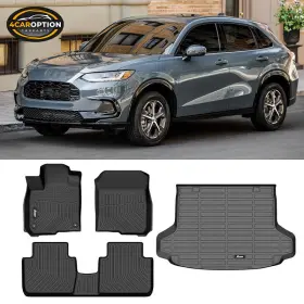 4car-cpd-hhrv23-1-bk 4caroption 198073001762 Fit 23-25 Honda Hr-v 3d Tpe All Weather Floor Mats Carpet Rear Trunk Cargo Liner