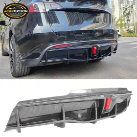 4car-bld-tsly20ikled-cfl 4caroption Fits 20-24 Tesla Model Y Rear Bumper Lip Diffuser Carbon Fiber Print With Led