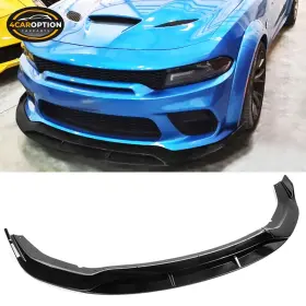 4car-blf-dchr20wbv24p-gbk 4caroption Front Bumper Lip Fits 20-23 Dodge Charger Widebody Splitter Gloss Black Abs 4pcs