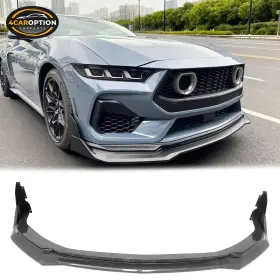 4car-blf-fm24ikb5p-cfl 4caroption Front Bumper Lip Fits 24-26 Ford Mustang 5pc Spoiler Carbon Fiber Print Splitter