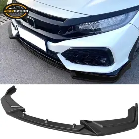 4car-blf-hc175ik3p-pp 4caroption Fits 17-21 Civic Hatchback Ikon Style Front Bumper Lip Splitter Matte Black 3pc