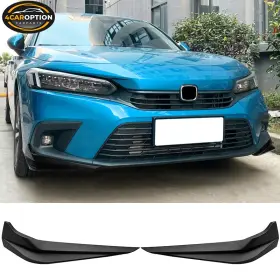 4car-blf-hc22hpd2p-mba 4caroption Fit 22-24 Civic 11th Hpd Style Front Bumper Lip Spoiler Splitter Matte Black 2pc
