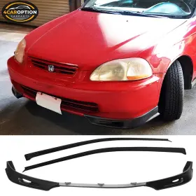 4car-blf-hc3p-pu 4caroption 4car-blf-hc3p-pu/wd-hc963 Fits 96-00 Honda Civic 3dr 3pc Pu Front Bumper Lip Chin Sun Window Visor
