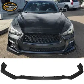 4car-blf-iq50s183p-pp 4caroption Front Bumper Lip Fit 18-24 Q50 Sport Spoiler Splitter Pp Matte Black 3pc
