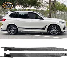 4car-bls-bg05mtik-cfl 4caroption Fit 19-25 Bmw G05 X5 M Sport Side Skirt Extension Panel Lip Carbon Fiber Print