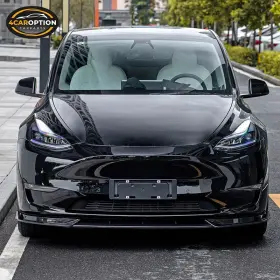 4caroption 840217322348 Fits 20-25 Tesla Model Y Front Bumper Lip Spoiler Carbon Fiber Print Pp 3pc
