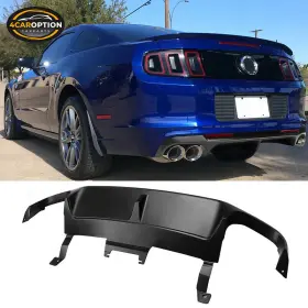 4car-bld2-fm13sb-mbk 4caroption 840355521276 Fits 13-14 Mustang Gt500 Matte Black Rear Bumper Lip Diffuser Pp With V1 Style Fin