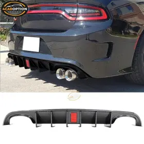 4car-bld2-dc15srtqd-cfl 4caroption 840355524093 Fits 15-23 Charger V4 Carbon Fiber Print Rear Diffuser Lip Quad Exhaust With Led
