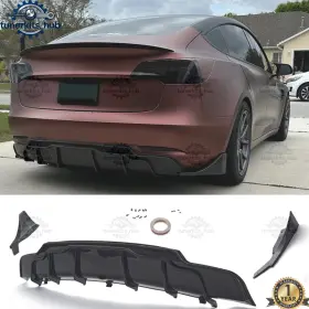 St-tesla-m3-rl1-cf 8tpart For 2017-2023 Tesla Model 3 Gloss Carbon Fiber Look Rear Bumper Lip Diffuser