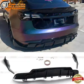 Ut-tesla-m3-rl1-gb 8tpart For 2017-2023 Tesla Model 3 With Aprons Gloss Black 3pcs Rear Bumper Lip Diffuser