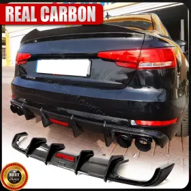 Acarking 569806982592 Real Carbon Rear Bumper Diffuser Lip Spoiler Kit For Audi A4 B9 Sedan 2017-2019