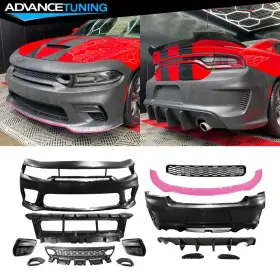 Adv-bkp-dchr20wbik-f Advancetuning 198073177238 Fits 15-23 Charger Srt Grille Rear Front Bumper Foglight Cover With Pink Lower Lip
