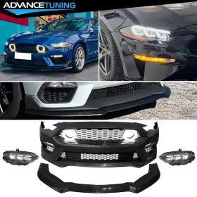 Adv-lh-fm187g-bk Advancetuning 198073361262 For 18-23 Ford Mustang Mach 1 Front Bumper Cover With Lip Led Grille 24 Headlight