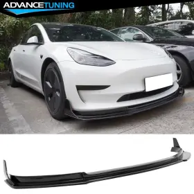 Adv-blf-tsl317ik43p-cfl Advancetuning 198073531320 Fits 17-23 Tesla 3 Ikon V4 3pc Front Bumper Lip With Winglets Carbon Fiber Print