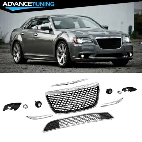 Adv-hg-c30011srt8u-chgbk Advancetuning 198073575218 Fits 11-14 Chrysler 300 Srt8 Chrome& Gloss Black Grille With Fog Light- Style