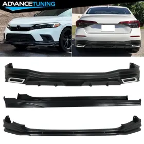 Adv-blf-hc22sp-pp Advancetuning 840217391207 For 22-24 Honda Civic Sedan Pp Side Skirts Front Lip Rear Diffuser With Muffler Tip