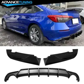 Adv-blr-hc224fec-mbk Advancetuning 840355531954 Fits 22-24 Honda Civic Fe-c Style Matte Black Rear Bumper Diffuser Side Aprons