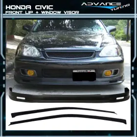 Adv-blf-hc99mu-pp Advancetuning Adv-blf-hc99mu-pp/wd-hc963 Fits 99-00 Honda Civic Hatchback Mugen Front Bumper Lip Slim Window Visors