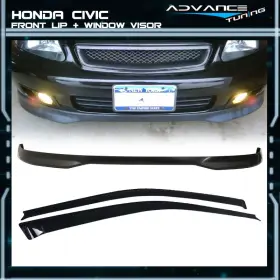 Adv-blf-hc99tr-pp Advancetuning Adv-blf-hc99tr-pp/wd-hc963 Fits 99-00 Honda Civic Hatchback Type R Front Bumper Lip Slim Window Visors