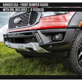 Air Design Fo26a35 For Ford Ranger 19-23 Satin Black And Silver Front Bumper Guard W Drl