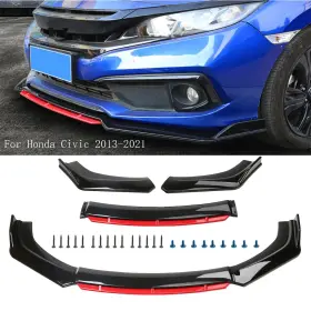 C207-a035-a002 Amotopart Front Bumper Lip Spoiler For Honda Civic 2013-21 Sedan Hatchback Gloss Black