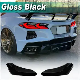 Apex-carbon 569807694272 For Chevrolet Corvette C8 Stingray 20-24 Gloss Black Rear Bumper Splitters Fins