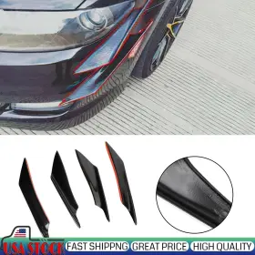 C207-a067-a Areyourshop 4 Universal Car Front Bumper Fins Body Splitter Spoiler Canards Gloss Black #2