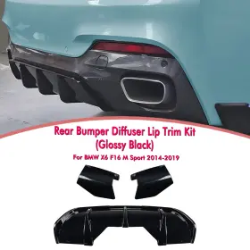 Ausmila 4de1687 42 Car Rear Bumper Diffuser Lip Kit Side Trim For Bmw X6 F16 M Sport 2014-19 Black