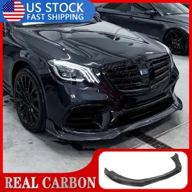 W222 Auto-parts 569807649593 Fits Mercedes Benz S63 S65 2018-20 Real Carbon Front Bumper Lip Spoiler Kit