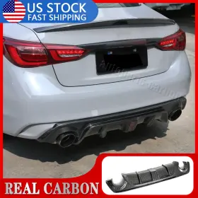 Q50s Auto-parts 569807652067 Fits Infiniti Q50 18-24 Real Carbon Rear Bumper Lip Diffuser Spoiler With Led