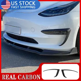 Auto-parts 569807652081 For Tesla Model S 2021-25 Real Carbon Front Bumper Fog Light Garnish Trim Cover