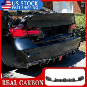 Auto-parts 569807655037 For 2012-18 Bmw F30 Real Carbon Fiber Rear Bumper Diffuser Spoiler With Led Light