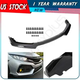 Adp16109404032s Autodayplus For 16-19 Honda Civic Glossy Painted Black Front Bumper Lip Spoiler 3pcs