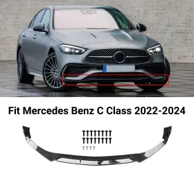 At-w206-fl-gb Autodepots For 2022-2025 Benz C Class W206 Amg Gloss Black Front Lip Bumper Spoiler Wing