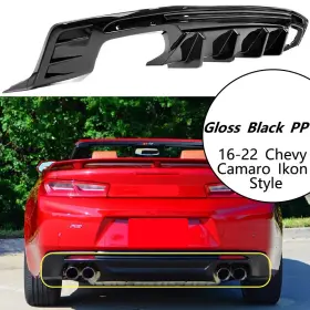Ni-16camaro-rl-gb Autodepots Fits 2016-2024 Chevy Camaro Rear Lip Bumper Diffuser Glossy Black Pp Ikon Style