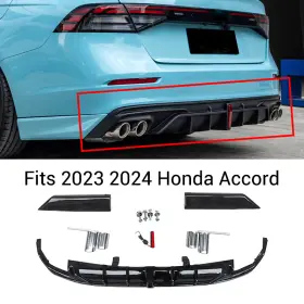 Ni-23accord-rl1-gb Autodepots For 2023-25 Honda Accord Black Rear Bumper Diffuser With Corner Spat Tip Light