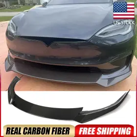 Autoturning7 569801389754 For Tesla Model S Plaid 2021-2024 Real Carbon Front Bumper Lip Spoiler Body Kit