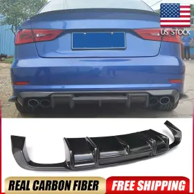 Autoturning7 569806992768 For Audi A3 Sline S3 Sedan 2013-16 Real Carbon Rear Bumper Diffuser Lip Body Kit