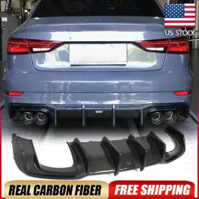 Autoturning7 569807431679 For Audi S3 A3 Sline 17-20 Real Carbon Rear Bumper Diffuser Lip Spoiler Body Kit