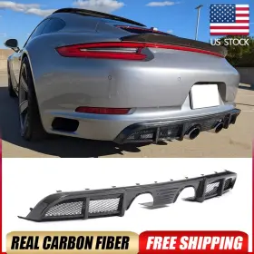 Autoturning7 569807431853 Real Carbon Rear Bumper Diffuser Lip Spoiler For Porsche 911 Carrera 4 Gts 17-19