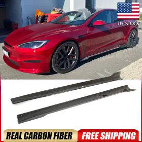 Autoturning7 569807433208 For Tesla Model S 2021-23 Real Carbon Side Skirt Extension Lip Spoiler Body Kit