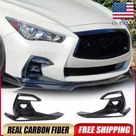 Autoturning7 569807435523 For Infiniti Q50 Sport 2019-2022 Real Carbon Front Bumper Fog Light Cover Bezel