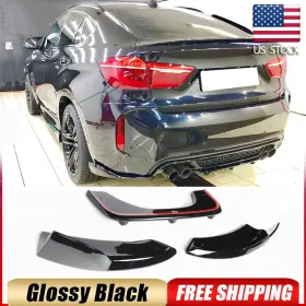 Autoturning7 569807436612 For Bmw F85 X5m F86 X6m 2014-2018 Glossy Black Rear Bumper Diffuser Lip Spoiler