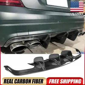 Autoturning7 569807723231 For Mercedes Benz W204 C63 2009-11 Real Carbon Rear Bumper Diffuser Lip Big Fins