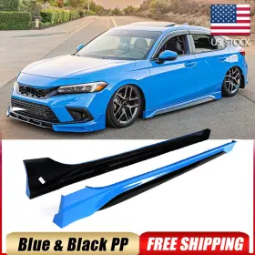 Autoturning7 569807726188 For 2022-2025 Honda Civic 11th Boost Blue Black Side Skirt Extension Lip Spoiler