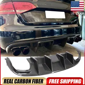 Autoturning7 569807730833 For Audi S4 B8 Sedan 2008-12 Real Carbon Fiber Rear Bumper Lip Diffuser Spoiler