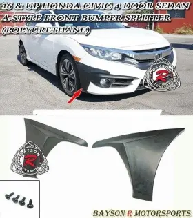 Flip-pu-c164d-a Baysonr Fits 16-18 Civic 2/4dr A-style Front Bumper Lip Splitters Urethane