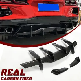 Besteryus 569806976126 For Chevrolet Corvette C8 Real Carbon Rear Bumper Diffuser Lip Canards Splitter