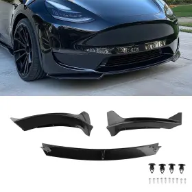 V4wr39 Bfo Front Bumper Lip Spoiler Splitter Glossy Black Abs For 2020-2024 Tesla Model Y