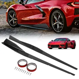 Bracingo 796237884062 For 20-23 Corvette C8 Side Skirts 5vm Style Extensions Rocker Panel Glossy Black